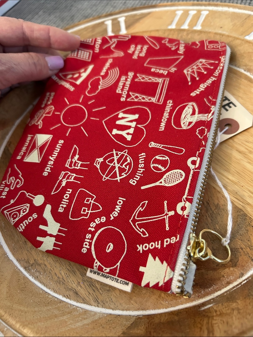❌last chance❌ Maptote NY Red Canvas Zip Pouch NEW all cotton brass zipper pull - Picture 7 of 8
